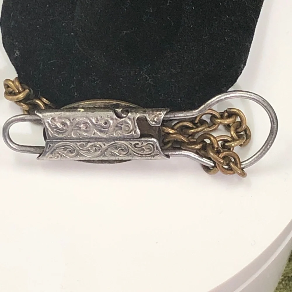 Antique McCoy -Brandt Vintage Machinery Tag Keychain in Brass and Silver Tones
